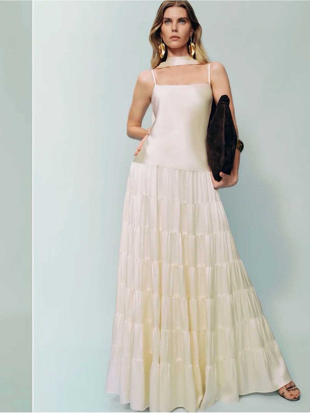 Agnes Silk Reformation Dress in cream with tiered ruffles